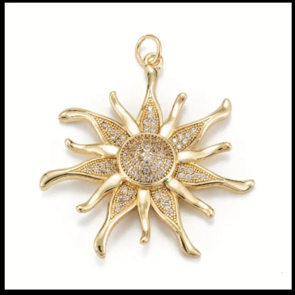 Micro Pave sunburst pendant in 14k overlay, Perfect for Spring/Summer!